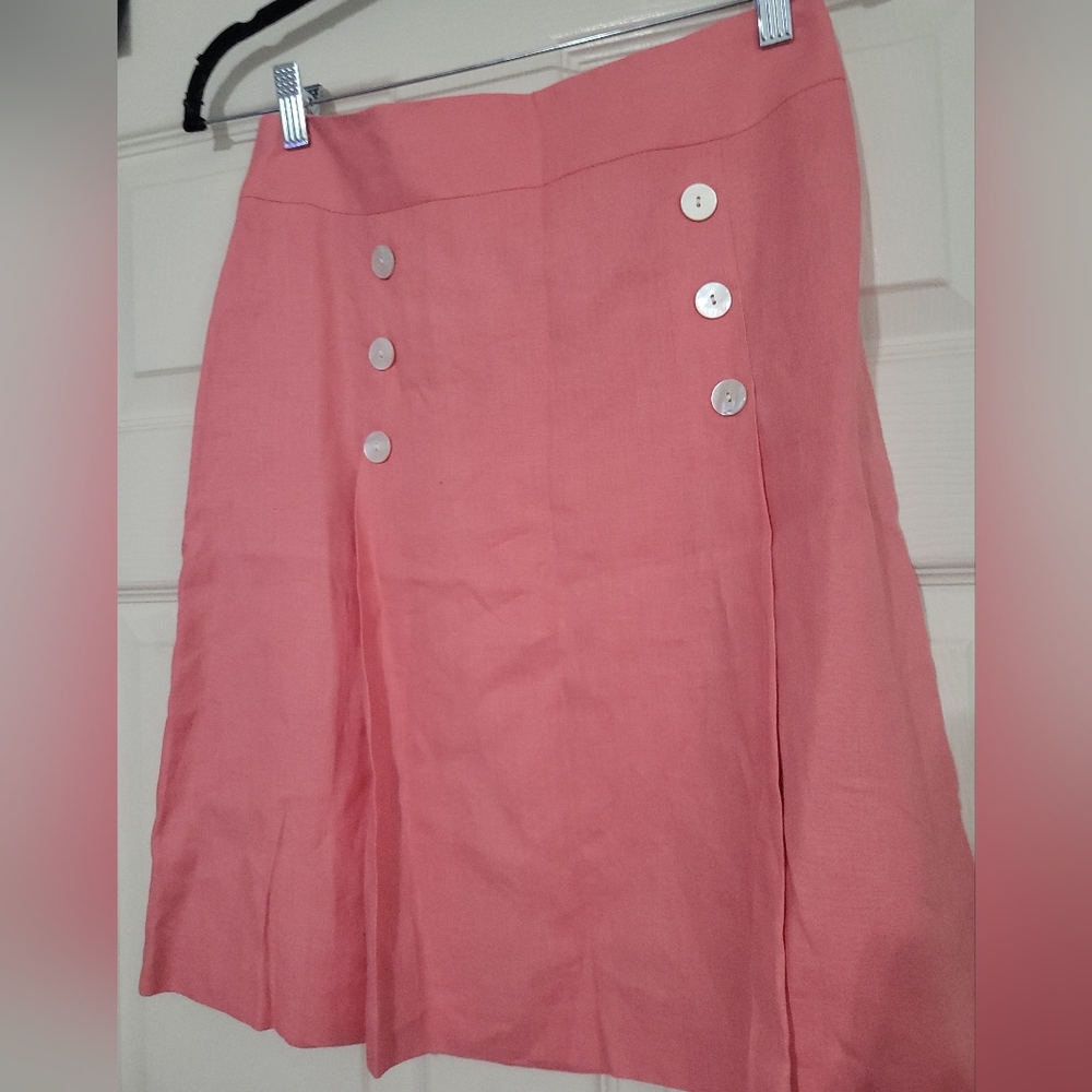 J. McLaughlin Pleat Double Breast Buttons Linen Skirt Side Zipper Pink Size 6
